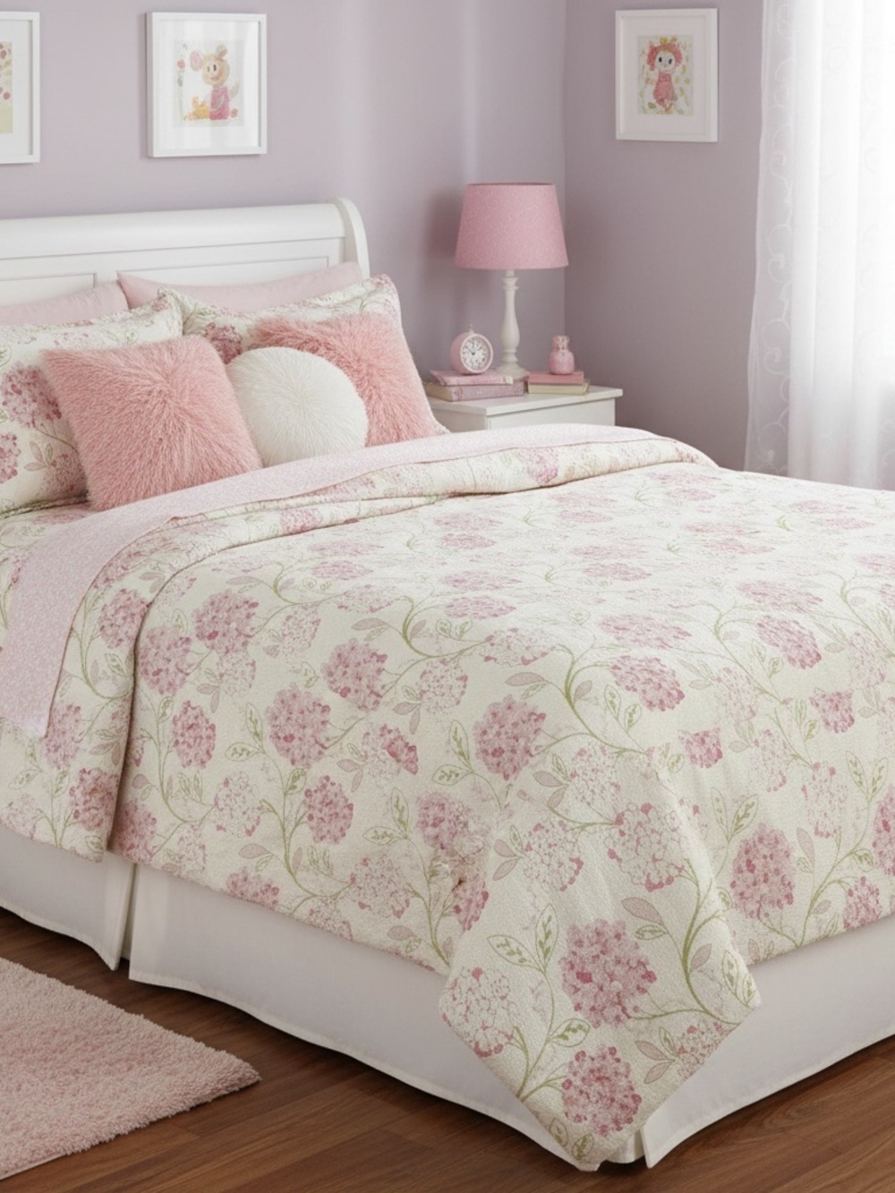 Cynthia Rowley Pink Floral Hydrangea Quilt Cover 100% Cotton Girly Feminine Full